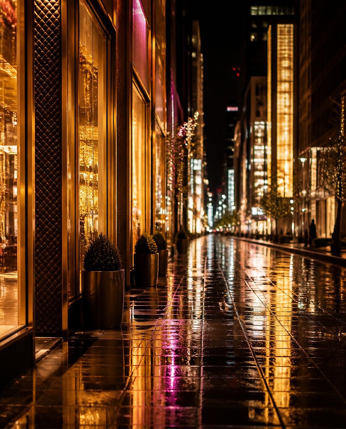 雨上がりの銀座の夜の通り